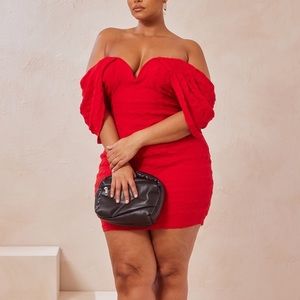 Plus Red V-Bar textured bodycon dress